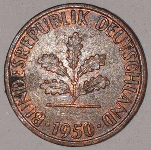 1950 D - 1 PFENNIG - ONE PFENNIG - GERMANY - FEDERAL REPUBLIC - (Copper Plated Steel)